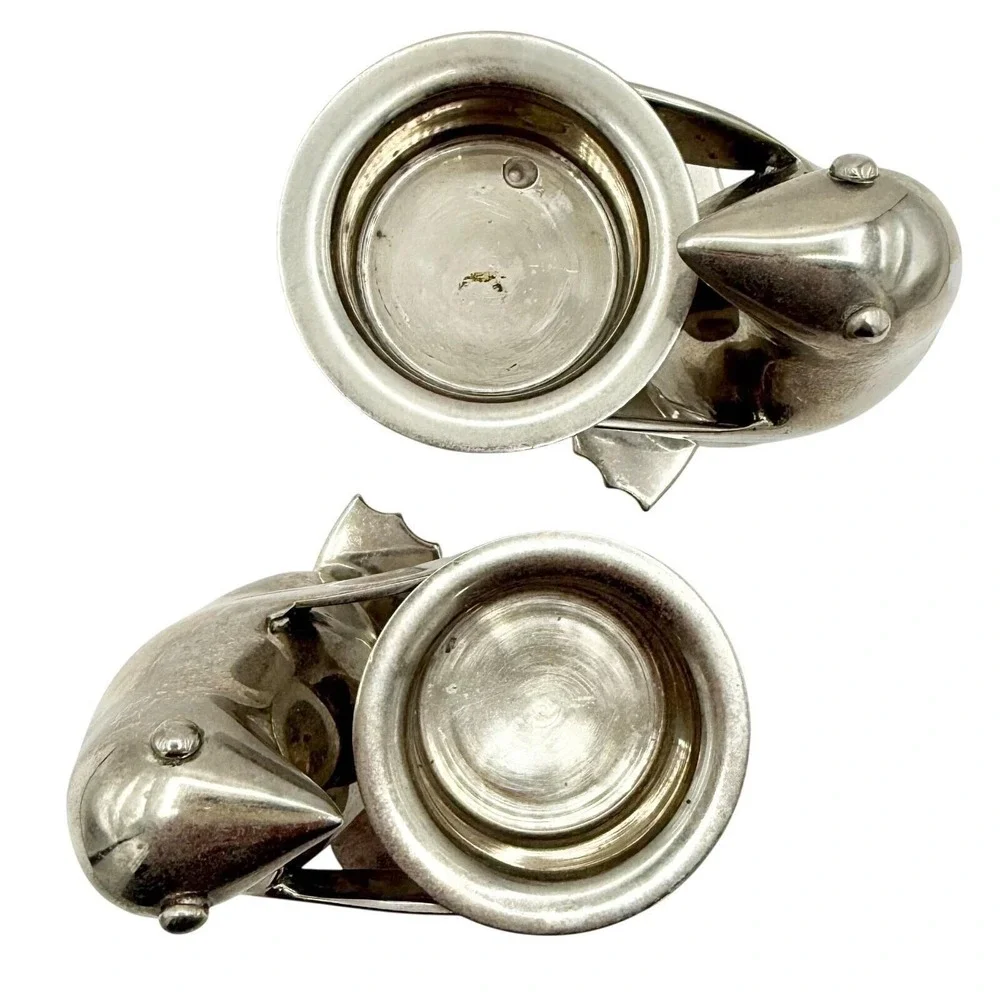 Vintage Restoration Hardware Silver Penguin Tea Light Candle Holders Pair RH